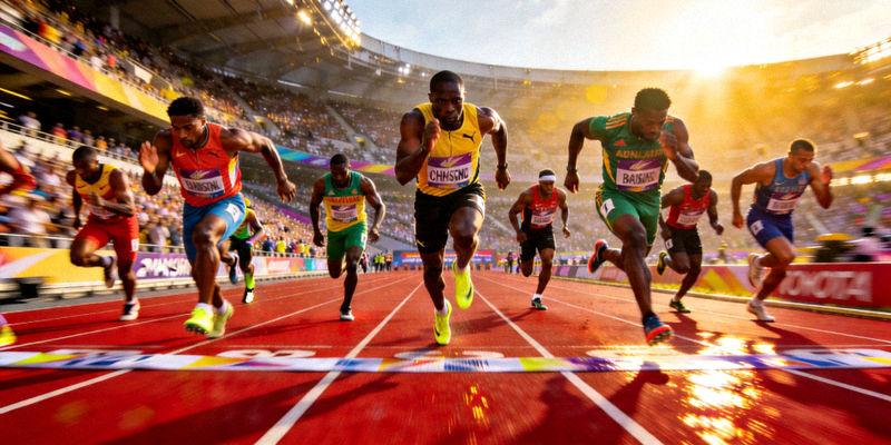 综合体育田径世锦赛百米飞人大战冲刺瞬间